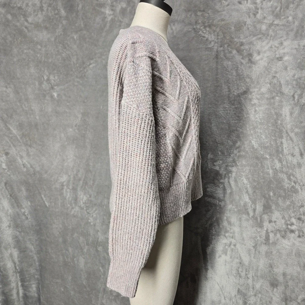 Love Knits NYC Women XL V Neck Cable Knit MultiColor Granola Thread Sweater Cozy